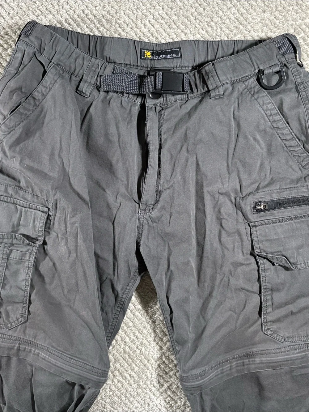BC Clothing Men's Convertible Cargo Hiking Pants / Shorts Charcoal Large x 30”